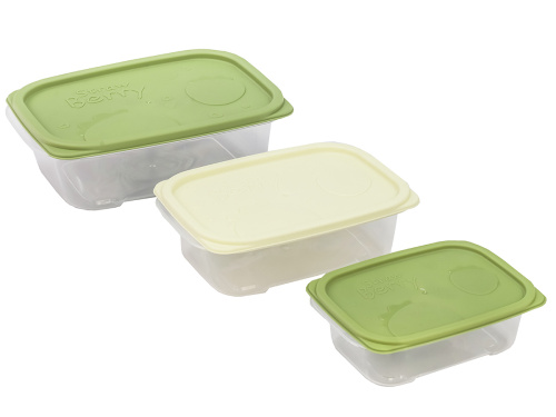 Набор из 3-х пищевых контейнеров с крышкой от 0.3 л до 1.1 л, прямоугольные, Plover