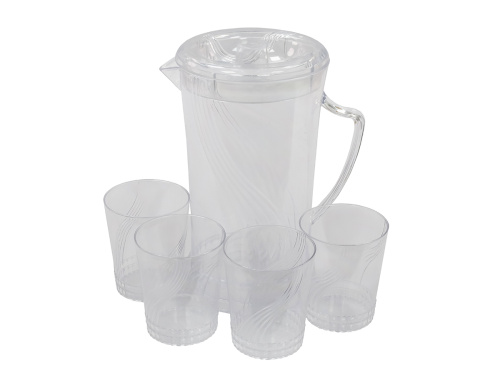 Кувшин с крышкой 2 л со стаканами 4 шт  по 300 мл, пластик, прозрачный