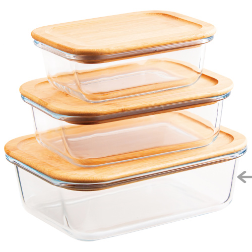 Контейнер стеклянный 1 л прямоугольный с бамбуковой крышкой, TM Appetite