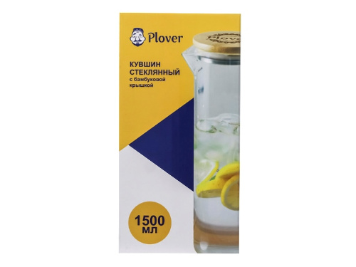 Кувшин стеклянный с бамбуковой крышкой, 1.5 л