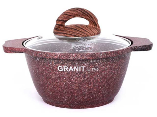Кастрюля 1 л с антипригарным покрытием со стеклянной крышкой, Kukmara (Granit Ultra red), кга12а