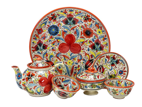 Набор чайный "Риштанская керамика", Турецкий стиль, красный, 6 предметов