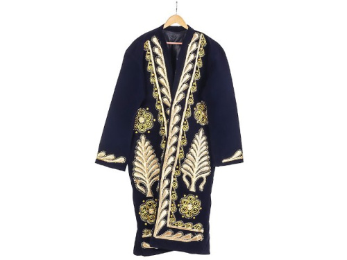 Зарчапан, тёмно-синий, бархатный, золотая вышивка ,124x70x60x60