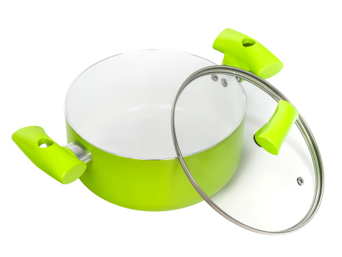 Кастрюля 2.4 л с антипригарным покрытием со стеклянной крышкой 20 см, Lime, PLOVER