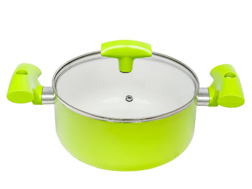 Кастрюля 2.4 л с антипригарным покрытием со стеклянной крышкой 20 см, Lime, PLOVER
