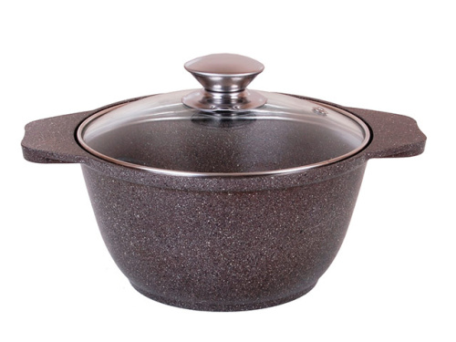 Кастрюля 1 л с антипригарным покрытием со стеклянной крышкой, Kukmara (Кофейный мрамор), кмк12а