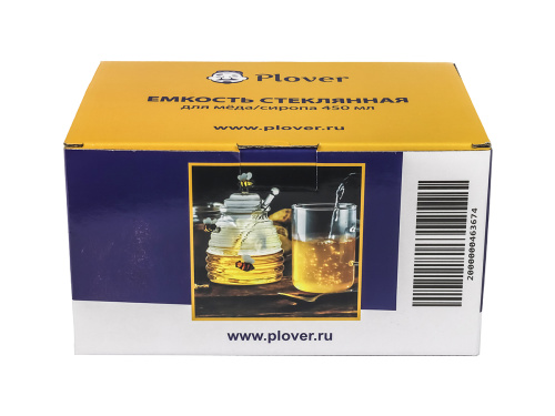 Ёмкость стеклянная с пчёлами для мёда с ложкой, PLOVER, 450 мл