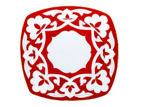 Тарелка квадратная Красная Пахта, Turon Porcelain, с золотом, Ø 21.5 см