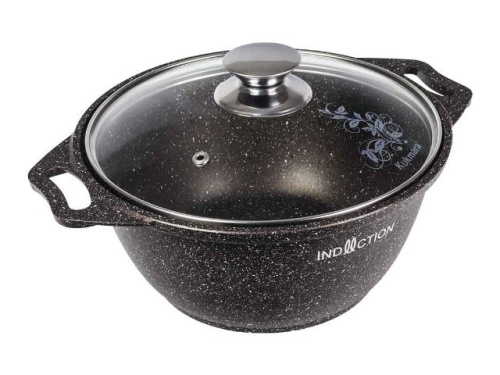 Кастрюля 2 л с антипригарным покрытием со стеклянной крышкой, Kukmara (Marble Induction Кофейный мрамор), кмки22а