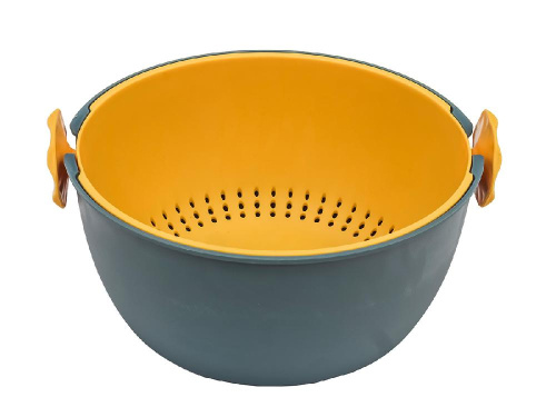 Дуршлаг с миской 2 в 1 круглый, пластиковый, 2 л, синий/желтый
