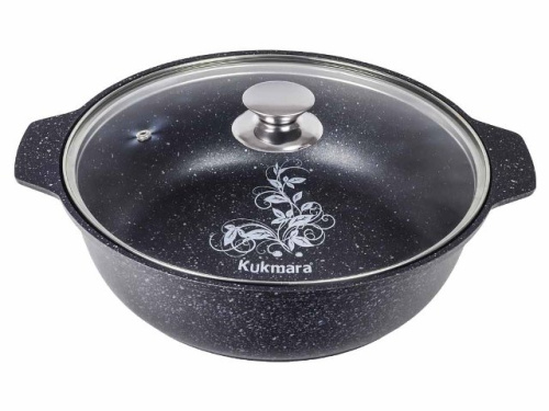 Кастрюля-жаровня 3 л с антипригарным покрытием со стеклянной крышкой, Kukmara (Темный мрамор), жмт32а