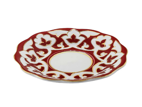 Тарелка Красная Пахта, Turon Porcelain, с золотом, рифленый край, Ø 12.5 см