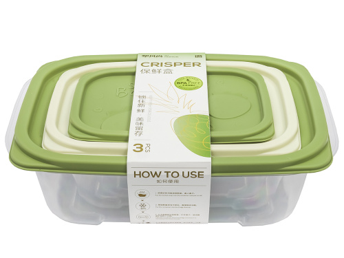 Набор из 3-х пищевых контейнеров с крышкой от 0.5 л до 2 л, прямоугольные, Plover