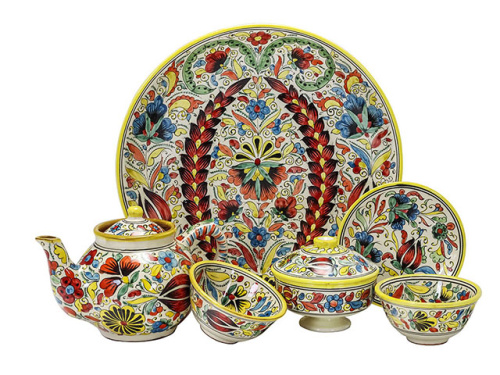 Набор чайный "Риштанская керамика", Турецкий стиль, желтый, 6 предметов