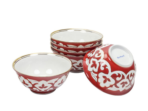 Коса Красная Пахта, Turon Porcelain, с золотом, Ø 14.5 см, в наборе 6 шт