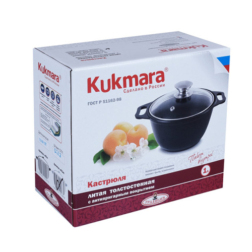 Кастрюля 1 л с антипригарным покрытием со стеклянной крышкой Kukmara (Традиция), к01а