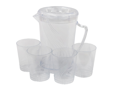 Кувшин с крышкой 1.5 л со стаканами 4 шт  по 300 мл, пластик, прозрачный