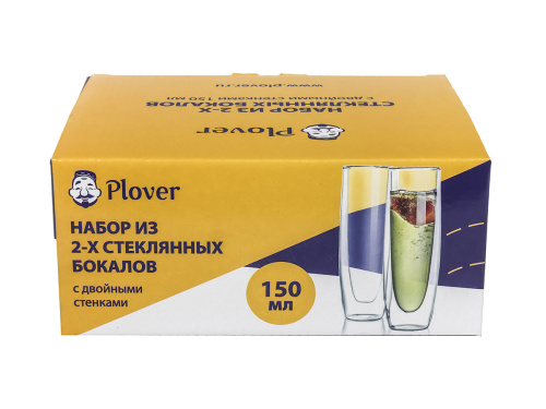 Набор бокалов стеклянных с двойными стенками 0.15 л, PLOVER, 2 шт