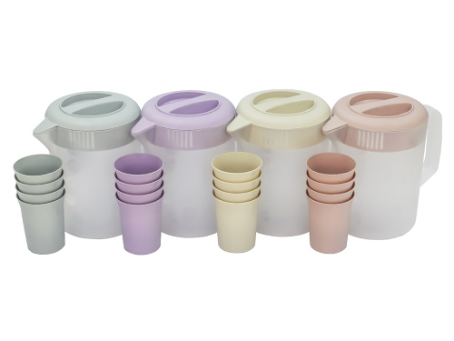 Кувшин с крышкой-фильтром 2.5 л со стаканами 4 шт  по 300 мл, пластик, розовый