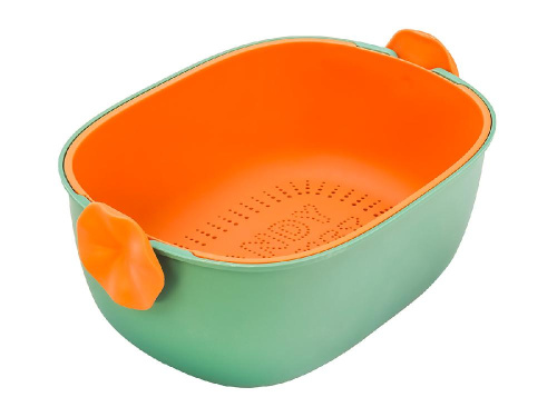 Дуршлаг с миской 2 в 1 овальный, пластиковый, 2.5 л, зеленый/оранжевый
