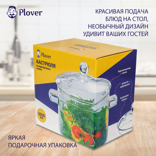 Кастрюля бульонная для лапши со стеклянной крышкой, 3 л