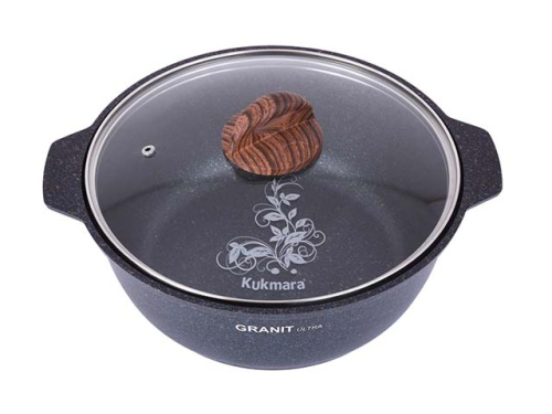 Кастрюля-жаровня 4 л с антипригарным покрытием со стеклянной крышкой, Kukmara (Granit Ultra Blue), жгг41а