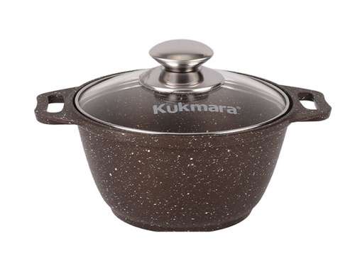 Кастрюля 1 л с антипригарным покрытием со стеклянной крышкой, Kukmara (Кофейный мрамор), кмк12а