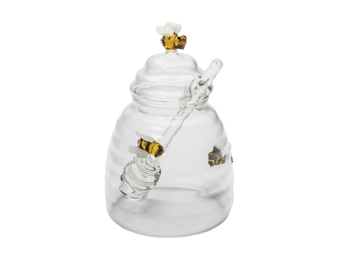 Ёмкость стеклянная с пчёлами для мёда с ложкой, PLOVER, 450 мл