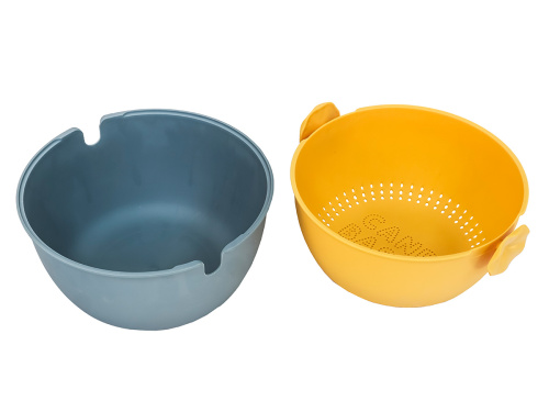Дуршлаг с миской 2 в 1 круглый, пластиковый, 2 л, синий/желтый