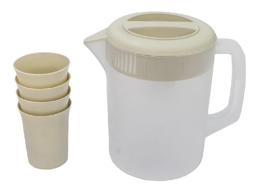 Кувшин с крышкой-фильтром 2.5 л со стаканами 4 шт  по 300 мл, пластик, кремовый