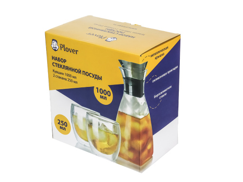 Набор PLOVER стеклянный: графин 1 л со стаканами 2 шт по 0.25 л