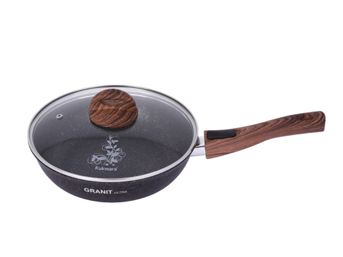 Сковорода 24 см с антипригарным покрытием со стеклянной крышкой, со съемной ручкой, Kukmara (Granit Ultra Blue), сгг243а