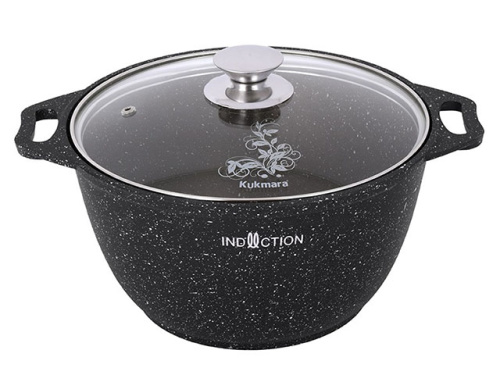 Кастрюля 2 л с антипригарным покрытием со стеклянной крышкой Kukmara (Marble Induction Темный мрамор), кмти22а