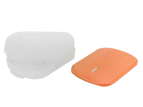 Контейнер с крышкой для хранения и заморозки продуктов на 2 секции, 32х22х9 см, оранжевый