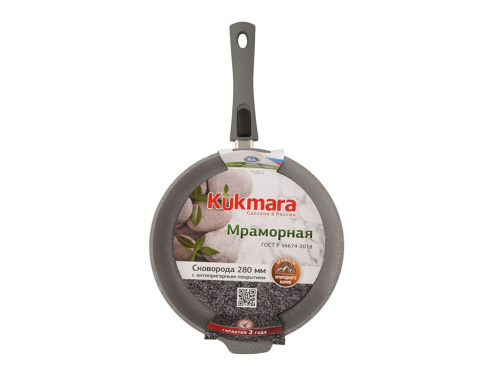 Сковорода 28 см с антипригарным покрытием со съемной ручкой SOFT-TOUCH, Kukmara (Светлый мрамор), смс283а