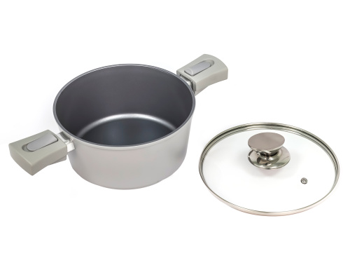 Кастрюля 2.4 л с антипригарным покрытием со стеклянной крышкой, 20 см, Grey, PLOVER