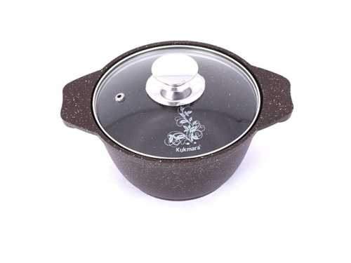 Кастрюля 1 л с антипригарным покрытием со стеклянной крышкой, Kukmara (Кофейный мрамор), кмк12а