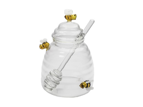 Ёмкость стеклянная с пчёлами для мёда с ложкой, PLOVER, 450 мл