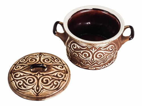 Набор супник 3 л + 4 горшка 0.6 л "Славянская Керамика", Орнамент, белый