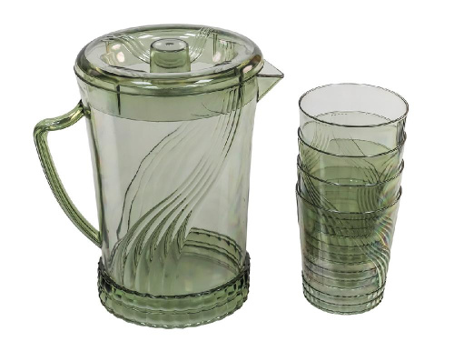 Кувшин с крышкой 1.5 л со стаканами 4 шт  по 300 мл, пластик, зеленый
