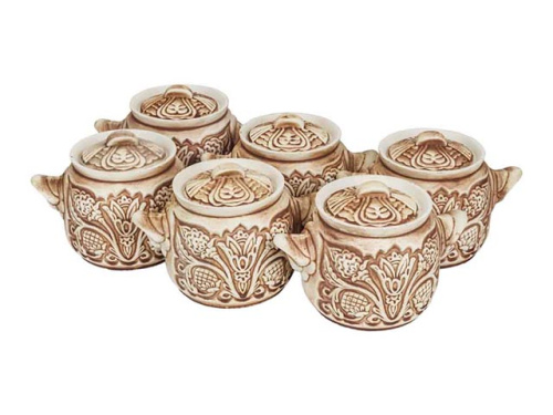 Горшок для запекания "Славянская Керамика", Резной, 0.6 л, 6 шт