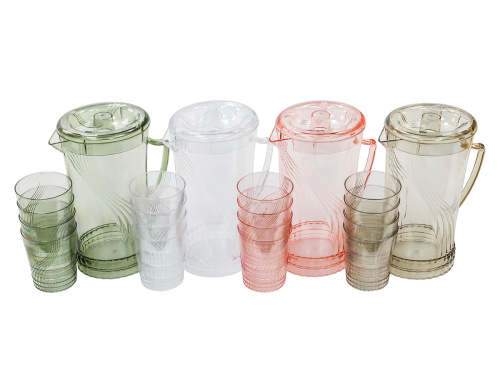 Кувшин с крышкой 2 л со стаканами 4 шт  по 300 мл, пластик, серый