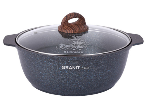 Кастрюля-жаровня 4 л с антипригарным покрытием со стеклянной крышкой, Kukmara (Granit Ultra Blue), жгг41а