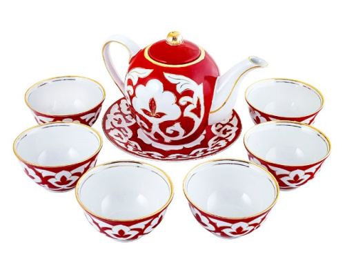 Чайный сервиз Красная Пахта, Turon porcelain, с золотом, 8 предметов