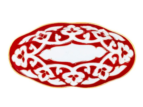 Лимонница овальная Красная Пахта, Turon Porcelain, с золотом, Ø 18 см