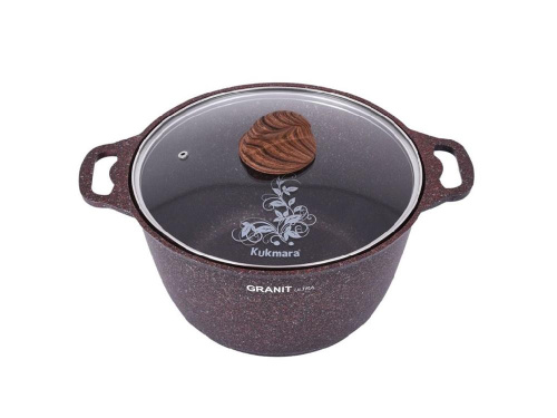 Кастрюля 6 л с антипригарным покрытием со стеклянной крышкой, Kukmara (Granit Ultra Red), кга62а