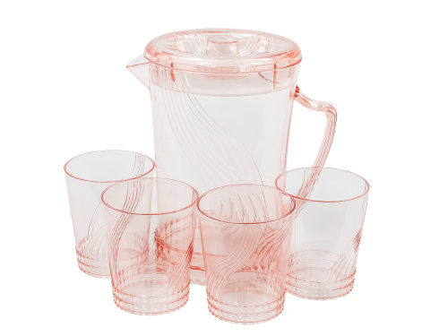 Кувшин с крышкой 1.5 л со стаканами 4 шт  по 300 мл, пластик, красный