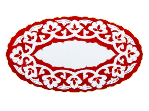 Тарелка овальная Красная Пахта, Turon Porcelain, с золотом, Ø 29 см