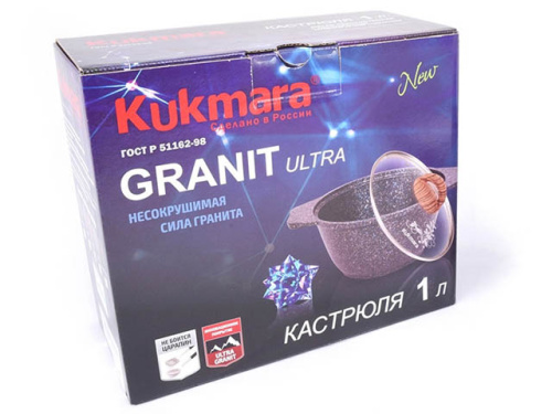 Кастрюля 1 л с антипригарным покрытием со стеклянной крышкой, Kukmara (Granit Ultra red), кга12а