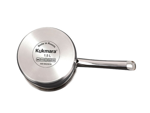 Ковш 1.5 л из нержавеющей стали со стеклянной крышкой, Kukmara (Leon), LN-LDL1516G